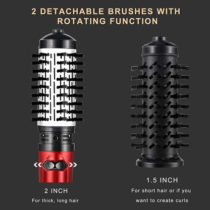 Rotating Hair Dryer Brush Electric Blow Drier Comb Hot Air Straightener Curler Iron One Step 2 Gears Blower Replaceable 2 Heads