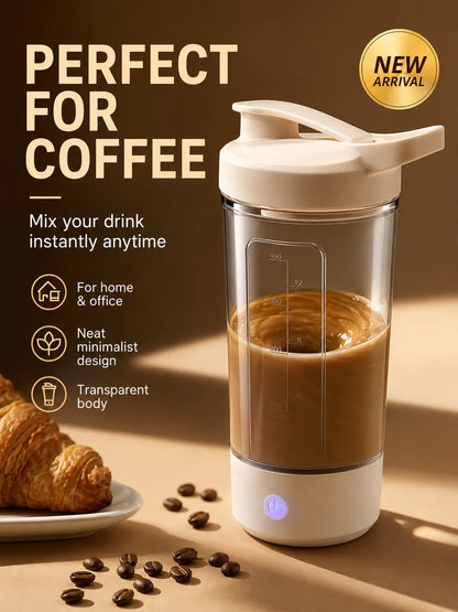 Portable Auto Stirring Cup, Transparent Measuring Electric Blender USB Charging for Milk Powder Smoothies