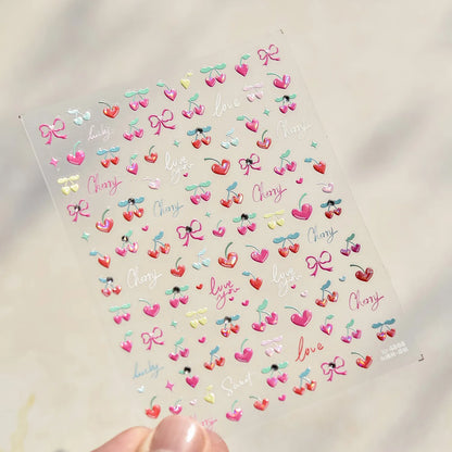 Lovely Animal Graffiti Cat Claw Rabbit Bunny Bear Dog Flower Fruit Dim Sum Candy Sunflower Adhesive 5D Nail Art Stickers Decal