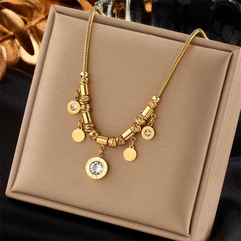 XIYANIKE 316L Stainless Steel Necklace for Women Gold Color New Trends Exquisite Chic Charming Birthday Fashion Jewelry Collier