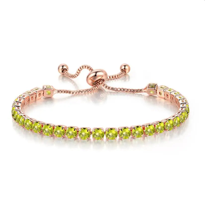 Adjustable Colorful Birthstone Tennis Bracelets for Women 4MM Crystal Bangle Female Hand Chain Trend Jewelry Accessories H133