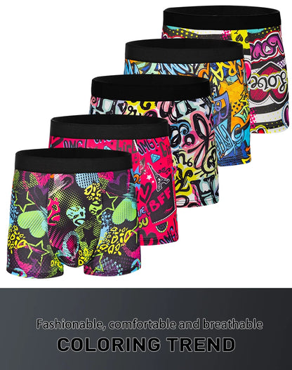 5-pack Fashionable Men's Boxer Shorts, Comfortable, Soft, Fashionable, Printed, Casual and Versatile Men's Underwear