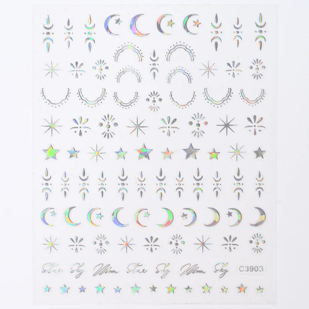 Black White Star 3D Nail Art Sticker Y2K Pentagram Self-Adhesive Decals Laser Shiny Glitters Starlight Manicure Ornaments Slider