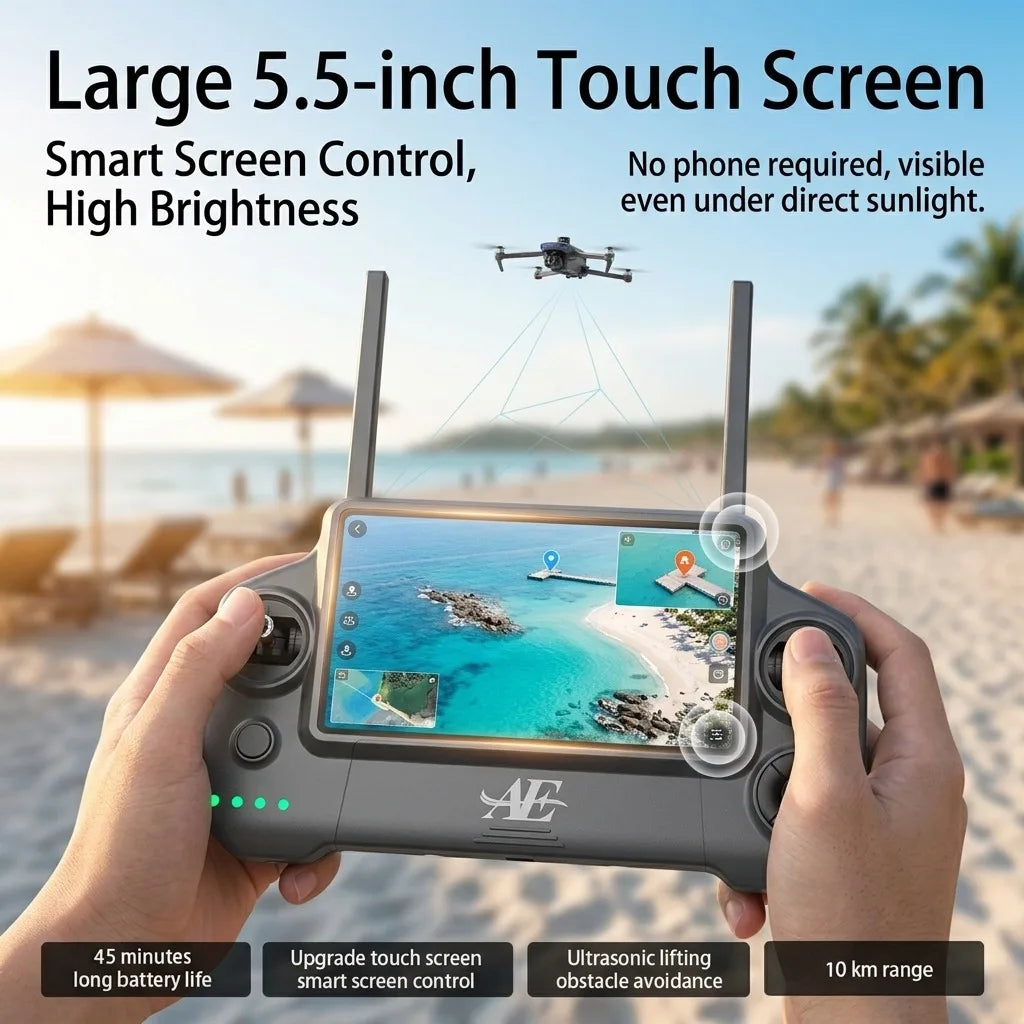 AE30 Ultra GPS Drone 4K Profesional HD Camera 3-Axis Gimbal Brushles Airdrop RC Quadcopter 5.5inch Screen Control Fishing Drones