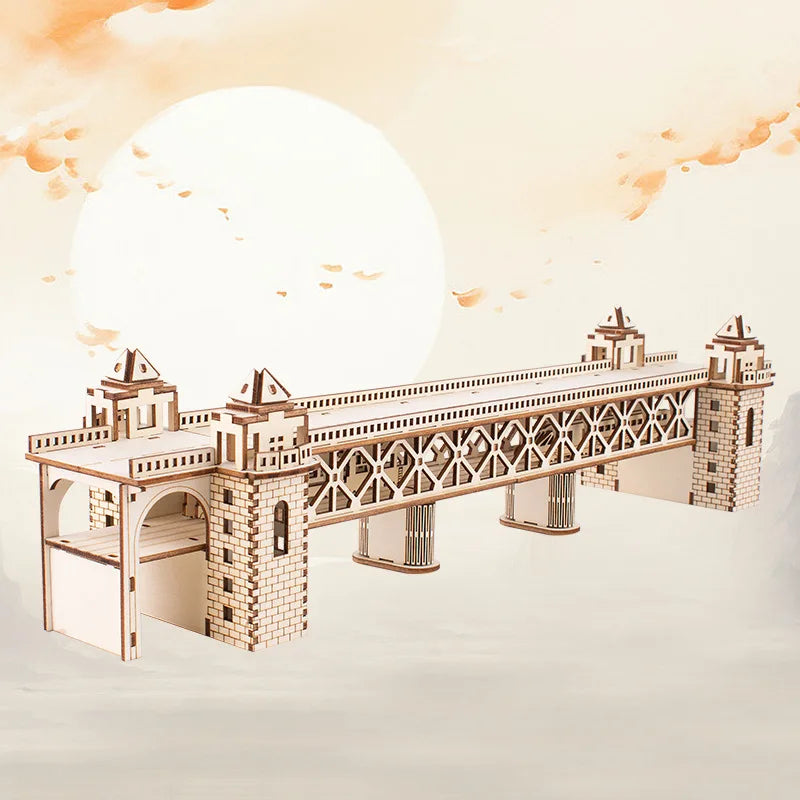 3D Wooden Puzzle Streetcar Sakura Journey Tram Station Retro Car Bus Model DIY Assembly Toys For Children Kids Desk Decoration
