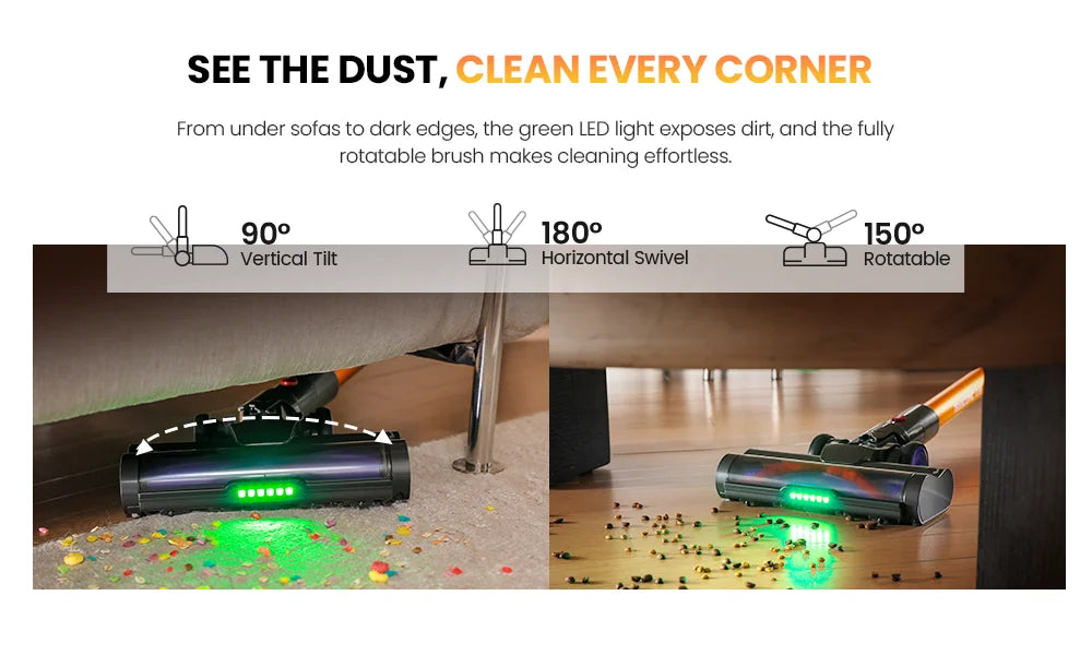 Erabros EV5 550W Cordless Vacuum Cleaner,70kPa Suction,80Mins Battery,LED Display,1.5L Dust Bin,Handheld Vacuum for Home Pet Car
