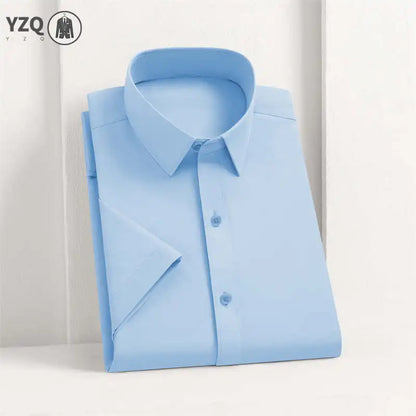 Men's Business Casual Solid Color Short Sleeve Shirt Summer Fashion No Ironing Comfortable Versatile Top for Men