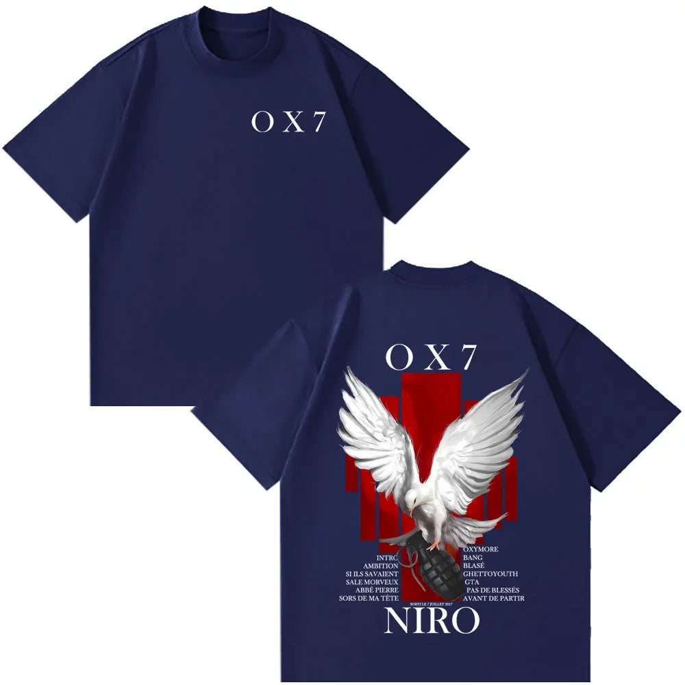 Rapper Niro OX7 Album T-shirt Men Women Clothes Hip Hop Fashion Pop Music T-shirts Male Casual Cotton Vintage T Shirt Streetwear