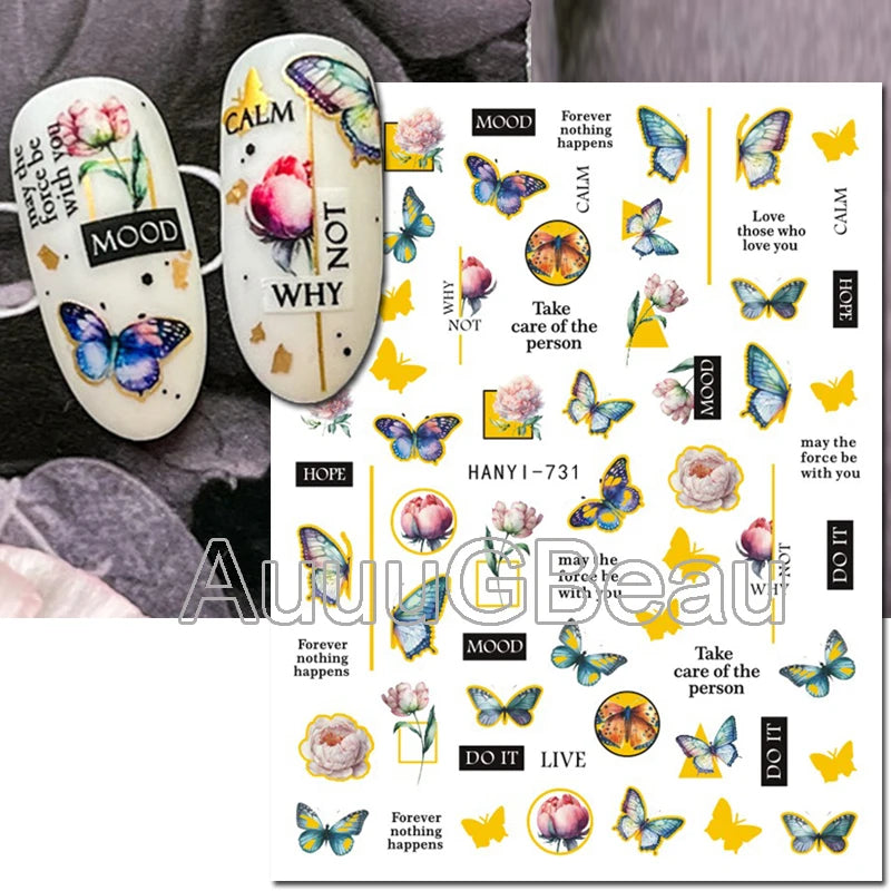 3d Nails Art Decals Spring Fruits Pink Full Tips Peony Magnolia Flowers Adhesive Sliders Stickers Decoration For Nails Manicure