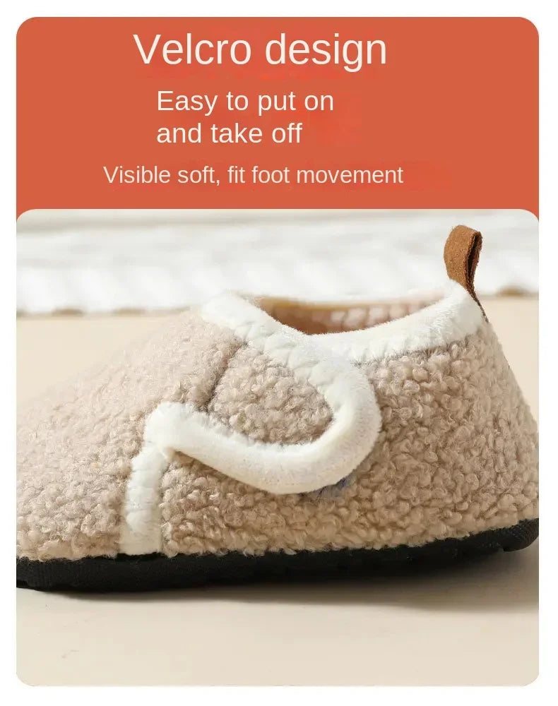 Pantuflas Child Cotton Slippers Solid Warm Kid Winter Home Shoe Boy Girl Plush Floor Shoe Indoor Soft Sole Anti-slip Cotton Shoe