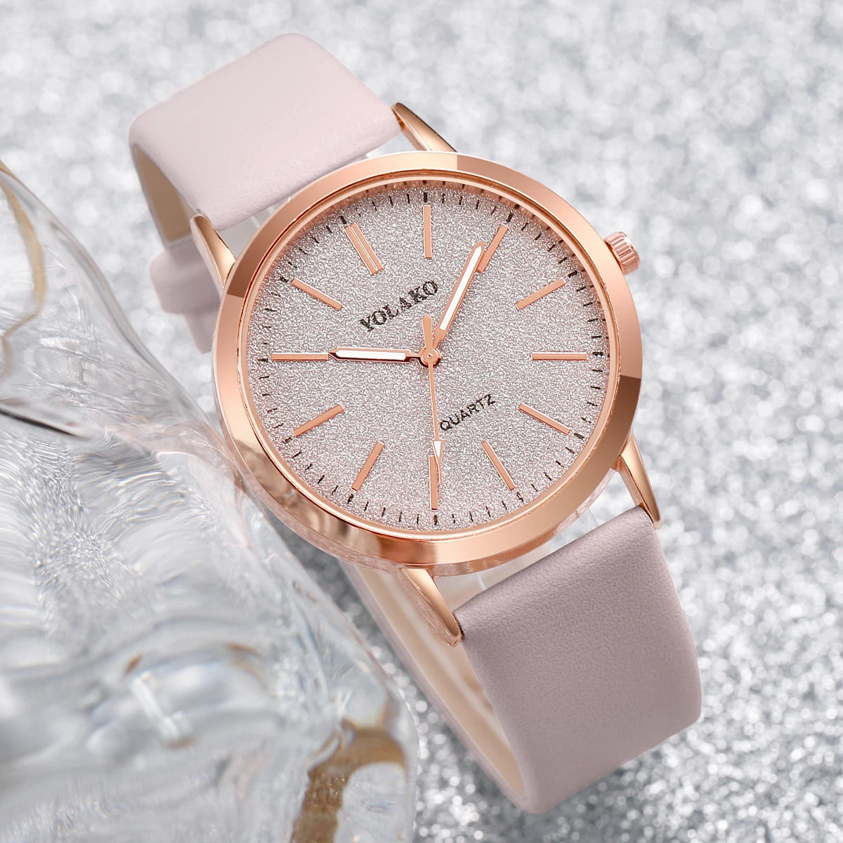 2PCS/Set Women's Watches Fashion Matting Dial Leather Band Analog Quartz Watch Set（Without Box）