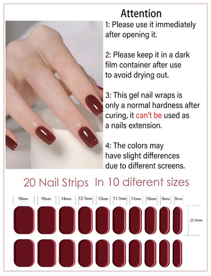 20/22Tips UV Semi cured Gel Nail Stickers Waterproof Long Lasting Full Gel Nail Wraps Press On Nail Decal DIY Manicure