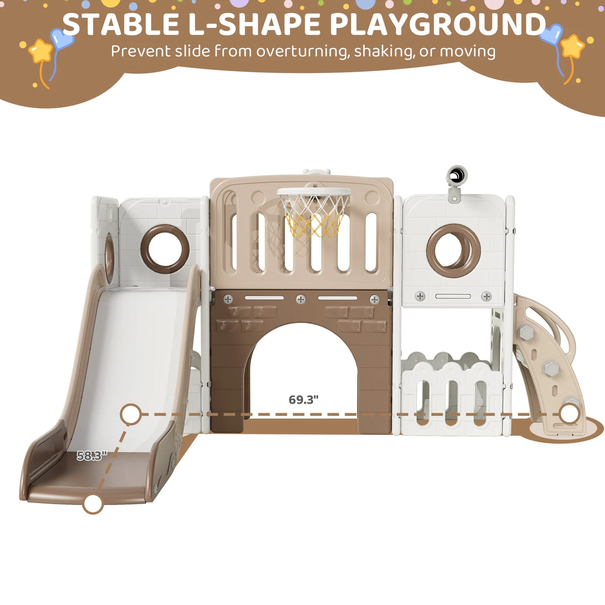 Toddler Slide, 9 in 1 Kids Slide and Climber Playset Indoor Outdoor Playground for Children, w/Basketball Hoop & Ball Telescope