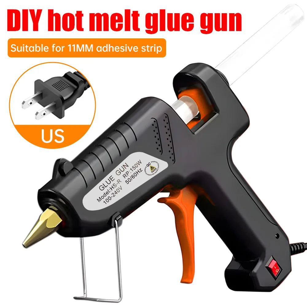 150W Hot Melt Glue Gun 11mm Glue Stick 3-5Min Preheating 15s Quick Release Copper Nozzle Anti-scald 100-220V EU US Plug