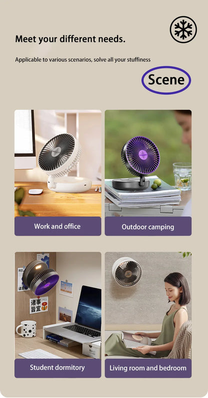 Lenovo 5000mAh 3IN1 Rechargeable Multifunctional Portable Fan Wall Mounted Fan 90° Folding Fan 4 Gears With Warm Night Light