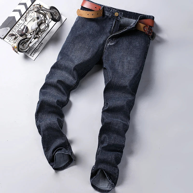 2026 Brand Slim Washed Jeans Casual Straight Stretch Fashion Classic Blue Black Work Denim Trousers Male Brand Clothing