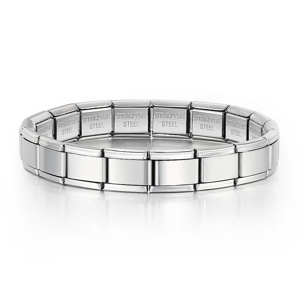 GEMOSA 9mm Width Italian Charm Bracelet Fashion Stainless Steel Bangle Elastic Link Chain High Quality Factory DIY