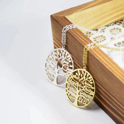 Custom Tree of Life Necklace Personalized Name Multiple Name Family Member Stainless Steel Necklace Mother's Day Gift For Mom