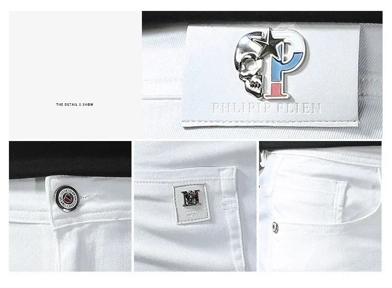 2026 Spring New Men Slim Jeans 98% Cotton White Stretch Straight Casual Fashion Pencil Pants High Quality Trousers Male Clothes