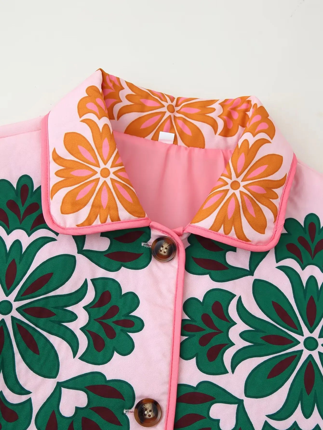 Women's Fashion Print Panelled Quilted Cotton Jacket Long Sleeve Pocket Cardigan Coat 2025 Autumn Winter Daily Casual Outerwear