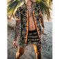 2024 Summer Men's Fashion Leopard Print Short Sleeve Shirt And Shorts Set Beach Style T Shirt Breathable Shorts Two Piece Set