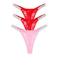 3pcs Sexy Thongs Lace Women Underwear Perspective Floral Panties Low Rise Two Shiny Belts G-string Comfortable Intimate Lingerie