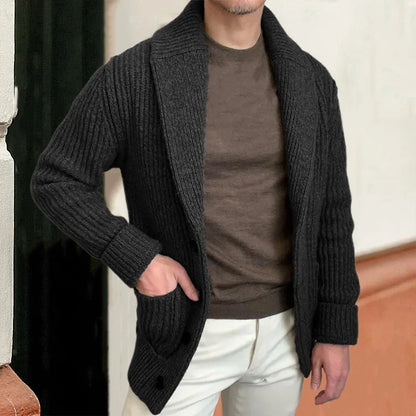 Vintage Fashion Men Knitted Cardigan Sweater Autumn Winter Warm Lapel Knitting Coat Casual Solid Slim Fit Knit Jacket Streetwear