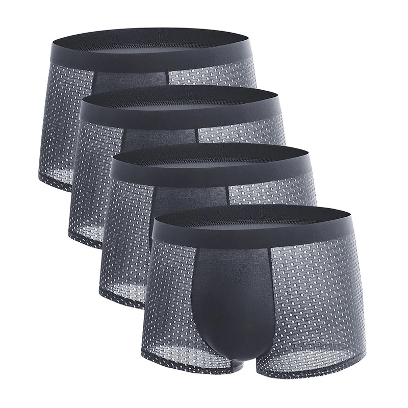 4pcs Men's Underwear Ice Silk Mesh Men Boxershorts Plus Size Panties Solid Sexy Men Boxer Summer Breathable Intimate Underpants