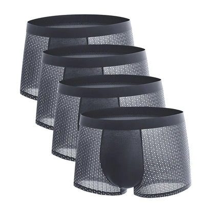 4pcs Men's Underwear Ice Silk Mesh Men Boxershorts Plus Size Panties Solid Sexy Men Boxer Summer Breathable Intimate Underpants