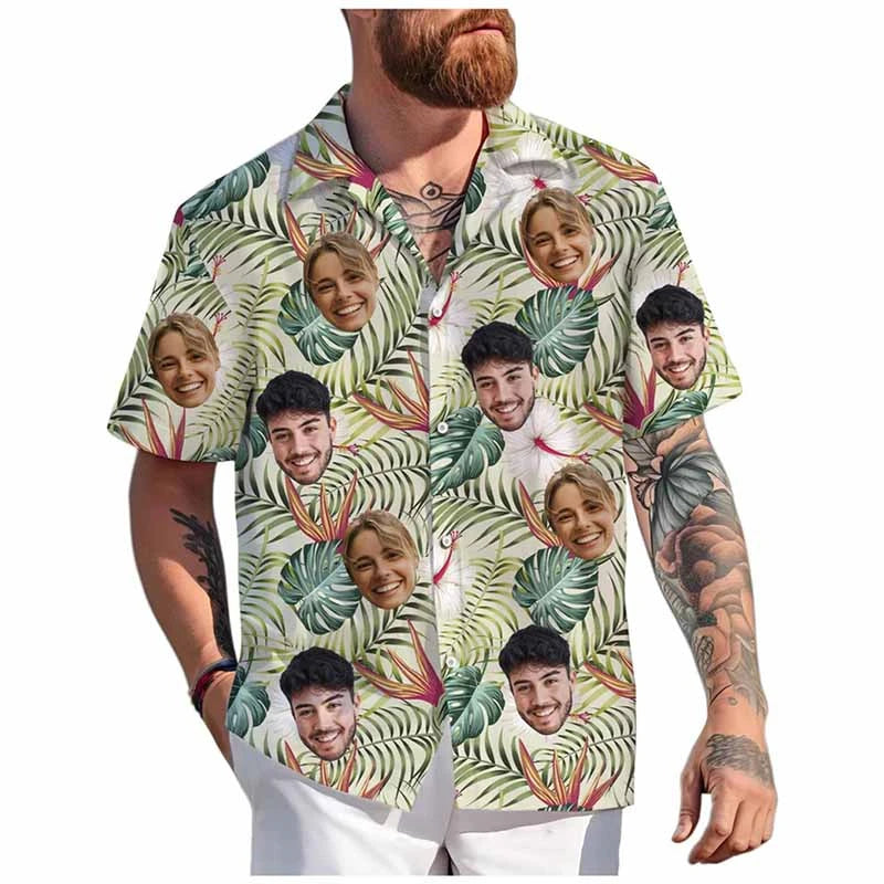 Custom Face Hawaiian Shirt Unisex Funny Personalized 3D Printed Button Shirts 2025 Beach Short Sleeves Lapel Shirts DIY Blouses
