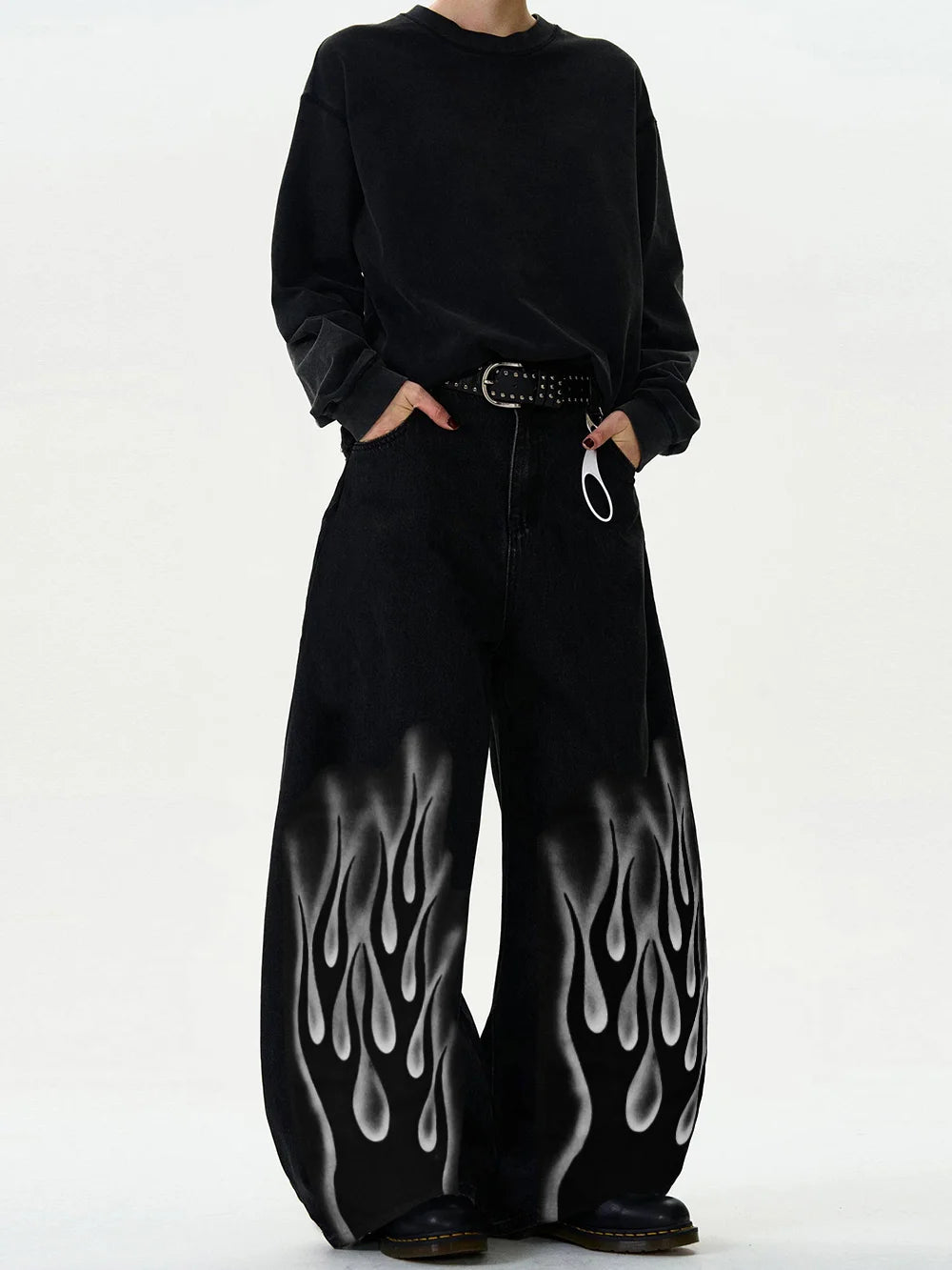High Streets Spring Summer Men's Jeans American Baggy Wide Leg Curved Knife Denim Pants Loose Solid Color Male Trendy Trousers