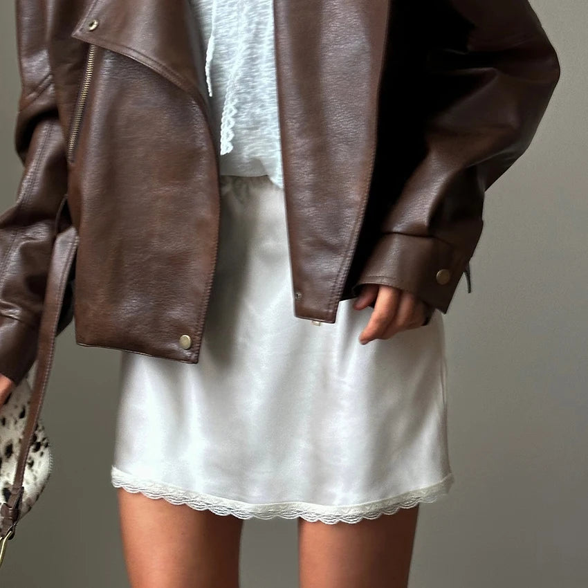 Women Sexy High Waist Satin Mini Skirt White Red Chic Streetwear Summer Elastic Waist Slim Skirt Hot Girls Casual Simple