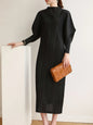 Miyake Pleats Batwing Sleeve Pleated Long Dress Korean High Fashion Causal Elegant Women Designer Clothing