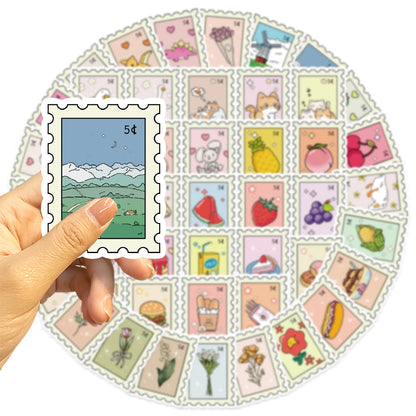 50pcs Small Fresh Stamp Art Stickers Aesthetic Phone Bike Wall Scrapbook Motorcycle Waterproof Cartoon Sticker For Toys Gifts
