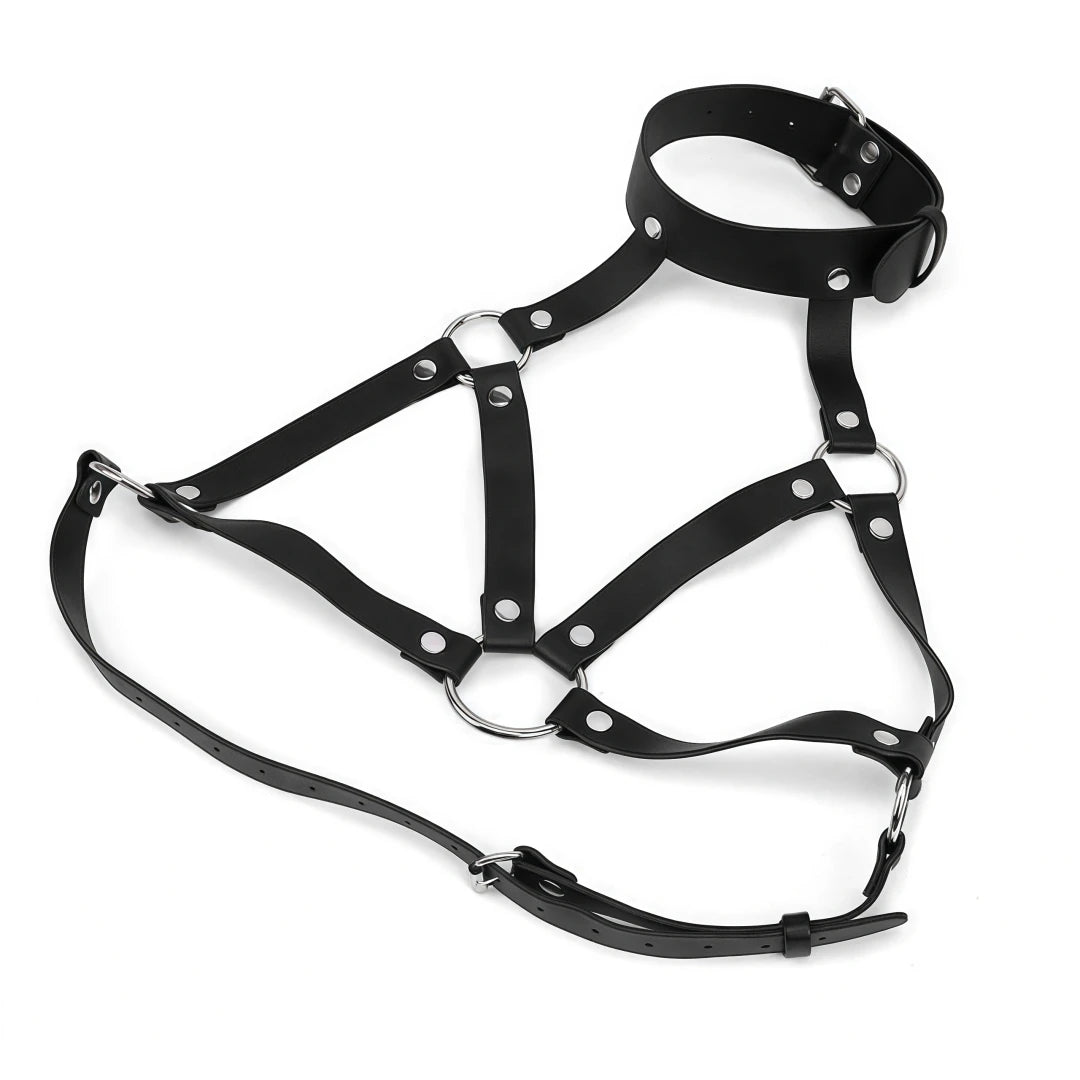 Gothic Leather Cat Mask Body Harness Set Women Erotic Bondage Lingerie BDSM Fetish Masquerade Cosplay Party Costume Accessories