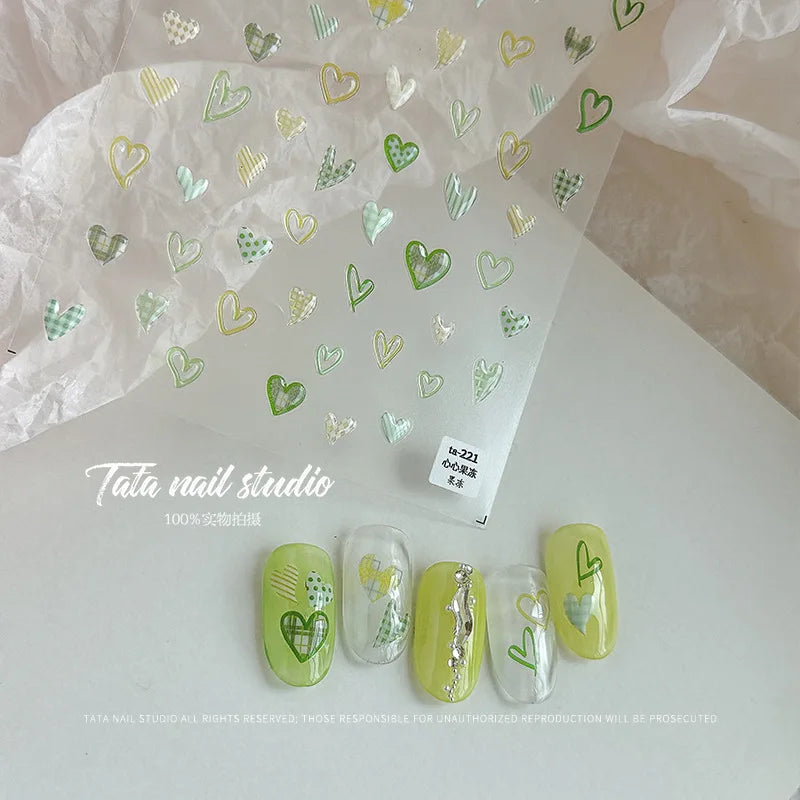 Line Flower Powder Blusher Love Heart High Quality Jelly Series Adhesive Nail Sticker Nail Art Decoration Decals Design T-2830