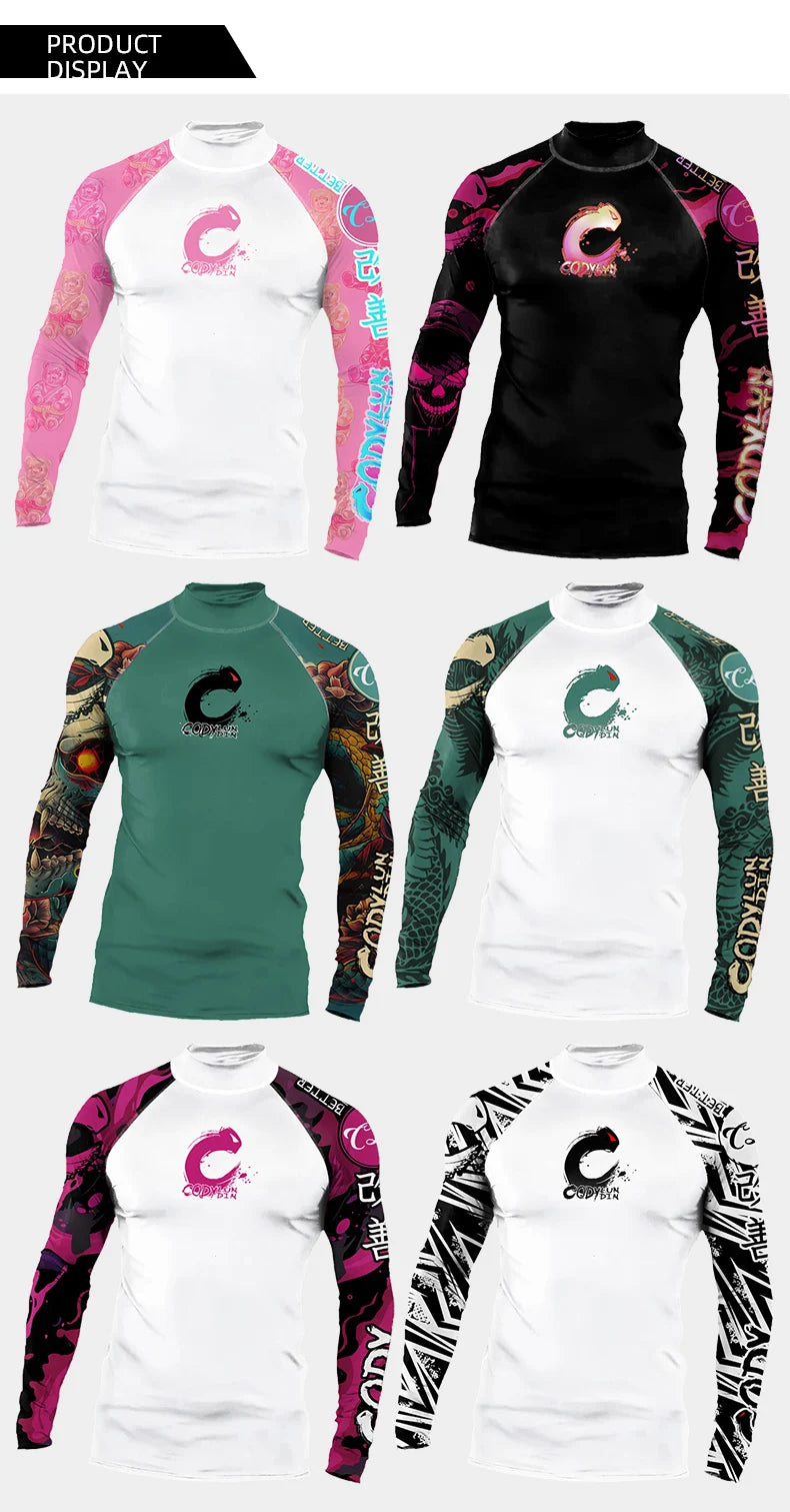 Mock Neck Hot MMA No Gi Rashguard Jiu Jitsu T-shirt+Pants Boxing Jerseys Set BJJ Muay Thai Shorts Compression Legging Sportsuit