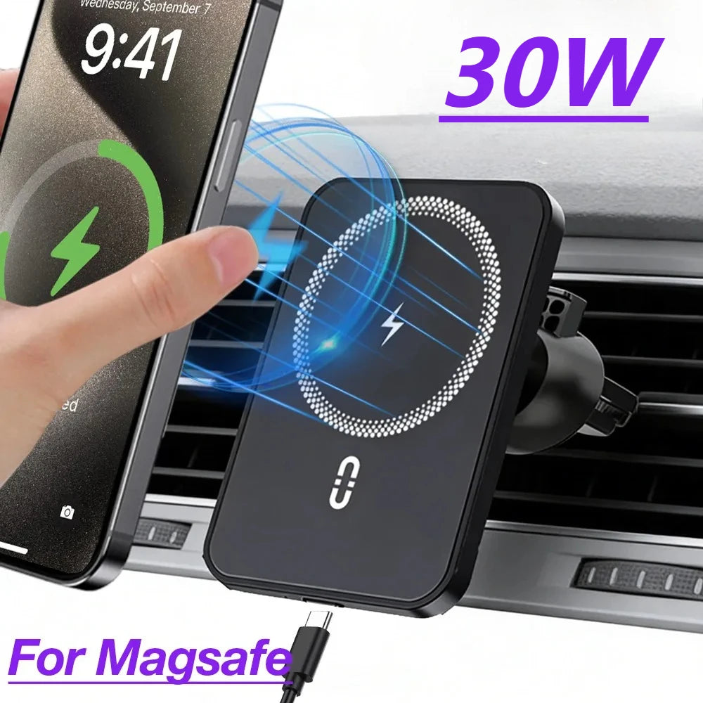 Car Air Vent Phone Holder Stand Magnetic Wireless Charger For Magsafe iPhone 17 16 15 14 13 12 Pro Max XS 360 Rotation Mount Pad