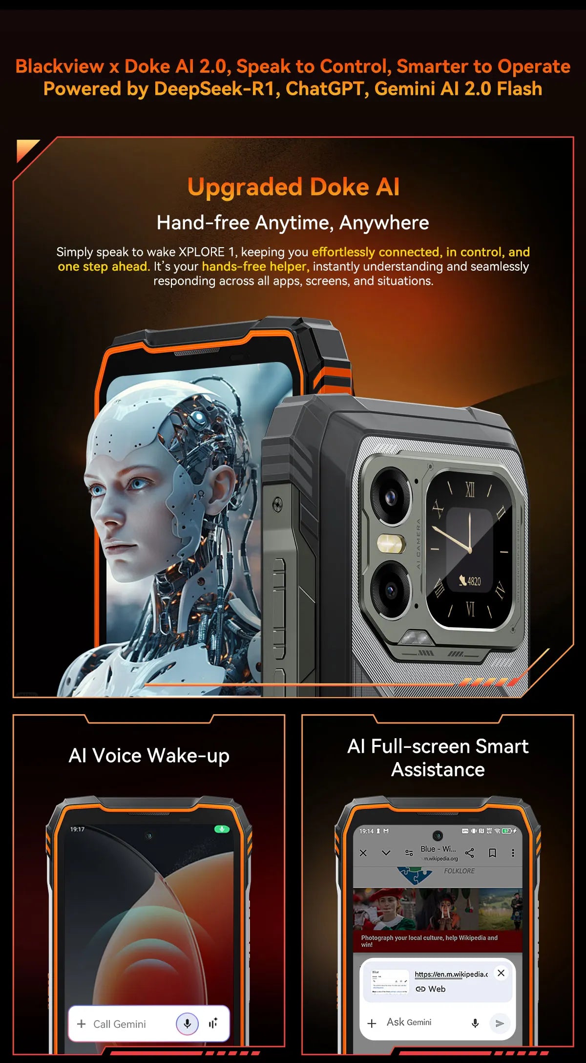 Blackview XPLORE 1 Outdoor 5G Rugged Smartphone Android 15, 6.78'' 2.4K Display, 16GB+512GB, 20000mAh, Waterproof Mobile Phone