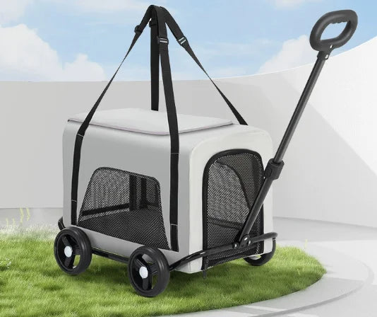 Outdoor Pet Travel Trolley Cart Universal Wheel Stroller Wheeled Box Removable Folding Dog Cat Carrier Bag Large Capacity Safe