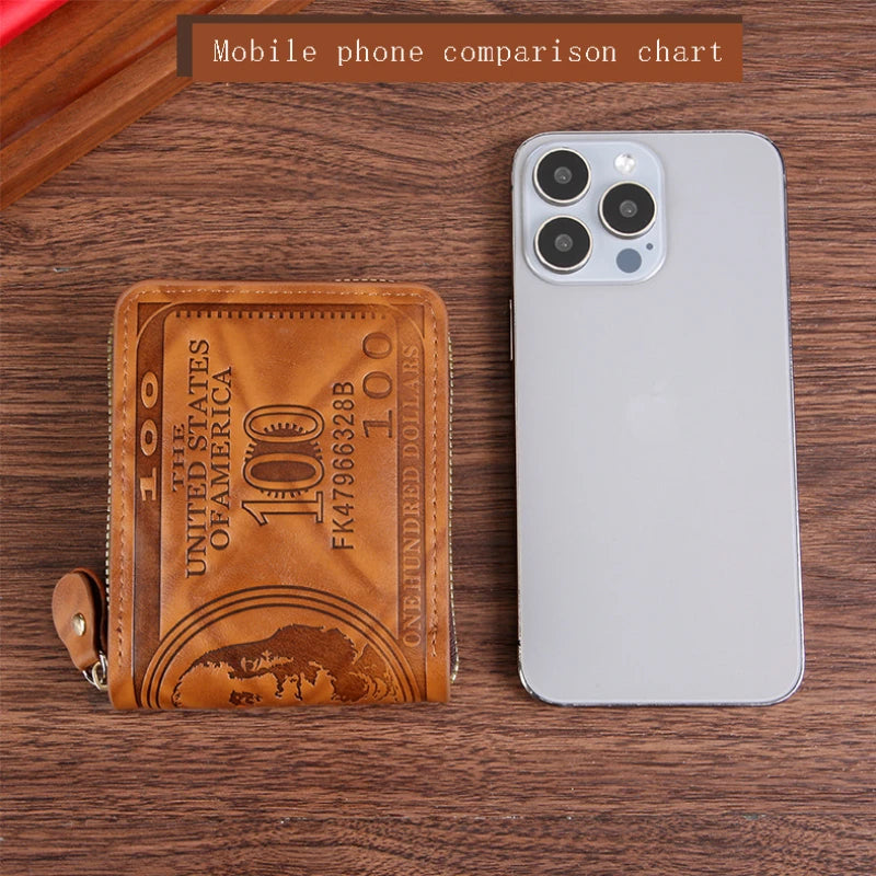 Men Wallet with Zipper 100 US Dollar Pattern Card Holder Coin Pocket Purse Cartera Hombre Carteras