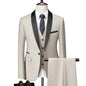 US Size Men Lapel Black Collar 3 Pcs Suit Set Coat Vest Trousers / Business Groom Wedding Dress Fprmal Blazer Pants Waistcoat