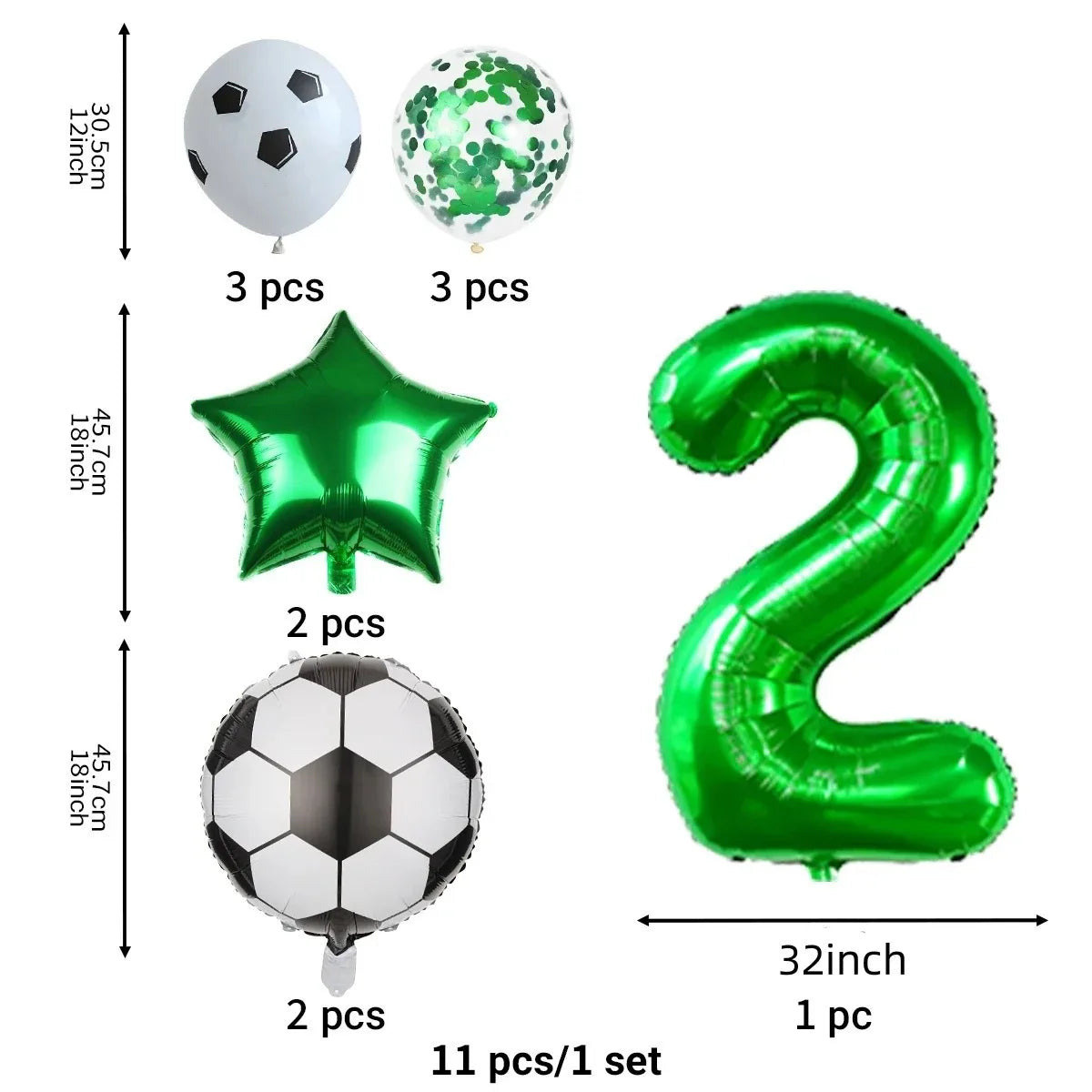 11 Pcs Football Theme Party Decoration balloon Set Birthday and Anniversary Number123456789 Green balloon for Champions Cup