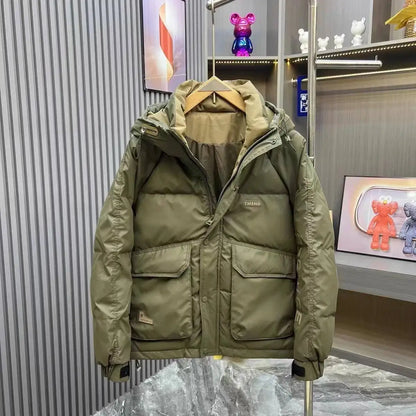 Fashion Men's Hooded Down Jacket Fall Winter Thick Warm Outdoor Windproof Sportwear Coats Male Disposable White Duck Down Jacket