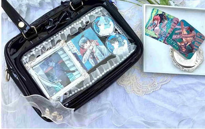 Y2K Cute Bow Ita Bag Girl Transparent Messenger Bag Women Fashion Shoulder Crossbody Bag Ladys DIY Badge Tote Bag Lolita Handbag