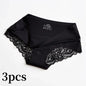 3pcs Lace Women's Panties French Seamless Underwear Female Ice Silk Briefs Solid Color Breathable Underpants Lingerie
