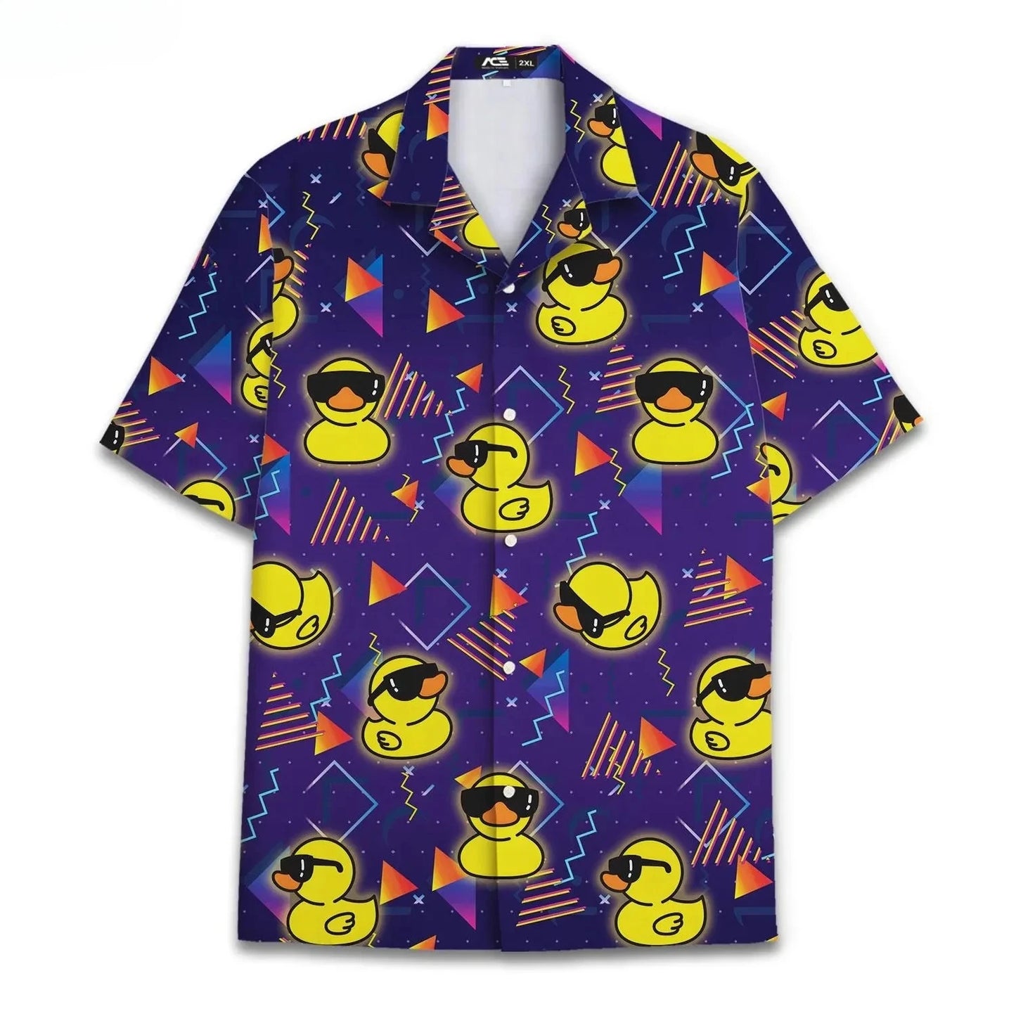 Funny Neon Rubber Duck Hawaiian Shirt for Men Galaxy Yellow Duck Mens Hawaiian Casual Button Down Shirts Short Sleeve Shirt Tops