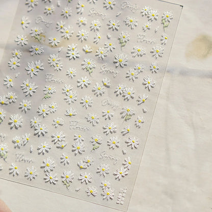 White Flower Petal Cherry Blossom Peach Blossom Falling Petal Floral Gradient 5D Self Adhesive Nail Art Sticker Manicure Decals