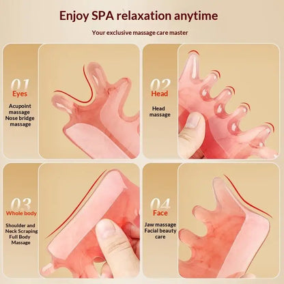 【Y】4 In 1 Head Massage Comb Meridian Scalp Resin Scalp Massage Comb Head Unblocking Face Nose Massager Guasha Tools
