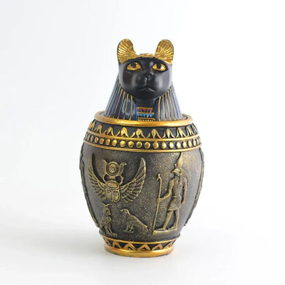 Egyptian Canopic Jar Pet Memorial Urn Anubis Decor Ceramic Ash Keeper Home Art Sculpture Handmade Funeral Keepsake
